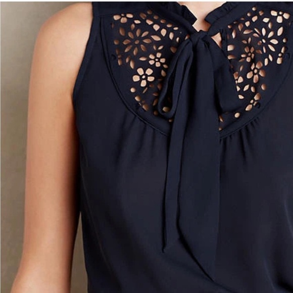 NWOT Anthropologie Luca Tie-Neck Blouse, by Maeve - Navy Size 6 - Picture 6 of 9